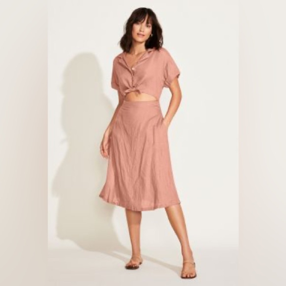 Vitamin A Desert EcoLinen Playa Cut Out Midi Dress Small NWT